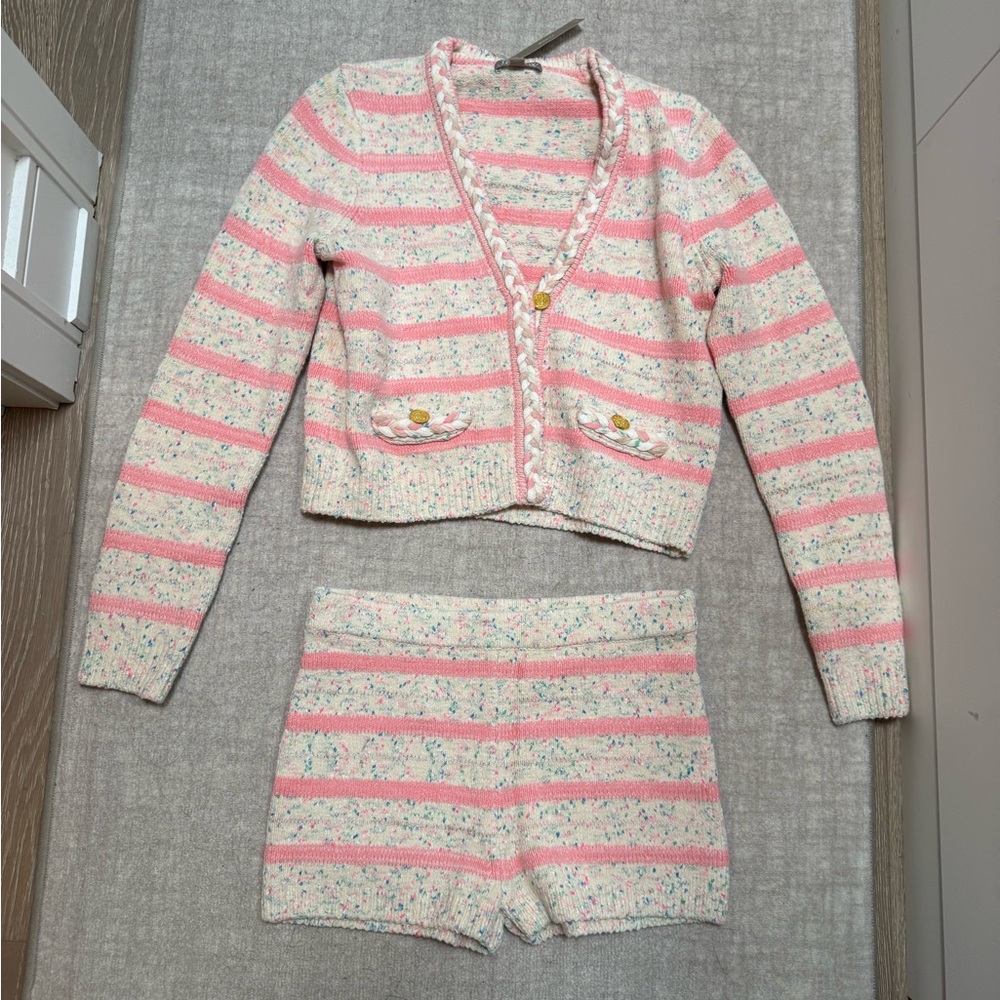 J. Crew Pink and White Striped Short Set